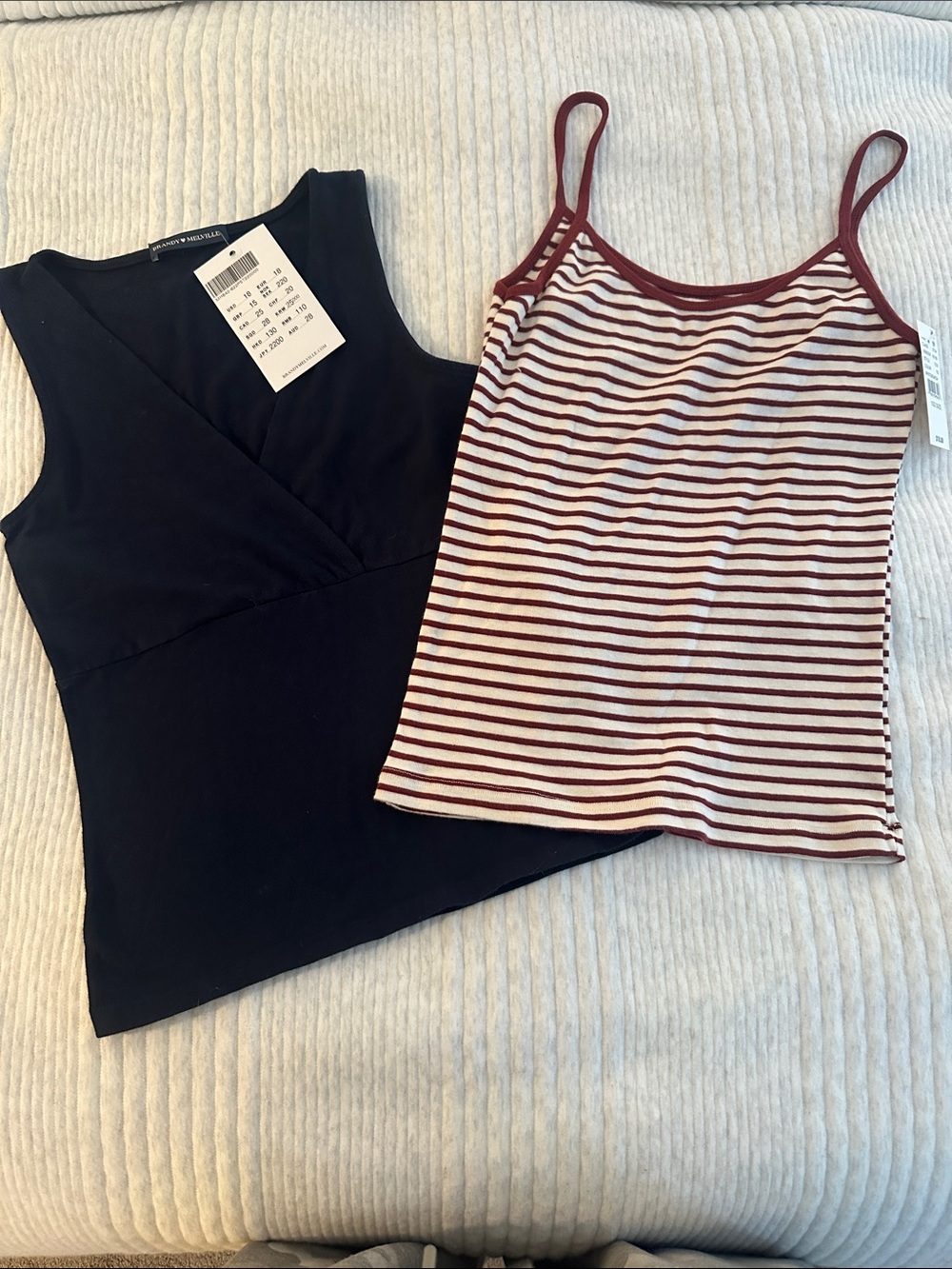 Brandy Melville bundle. Navy Sleeveless & Burgundy Striped tank Set
